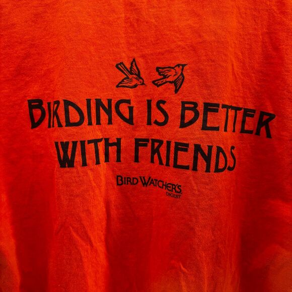 Birding is Better with Friends Bird Watchers Digest Orange Shirt Mens Large EUC - Picture 5 of 7